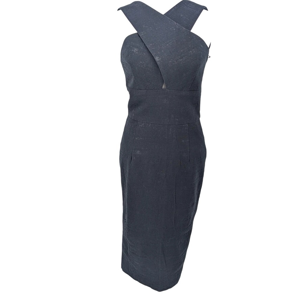Hunter Bell New York Dress Womens 4 Black Criss Cross Halter Sheath Textured
